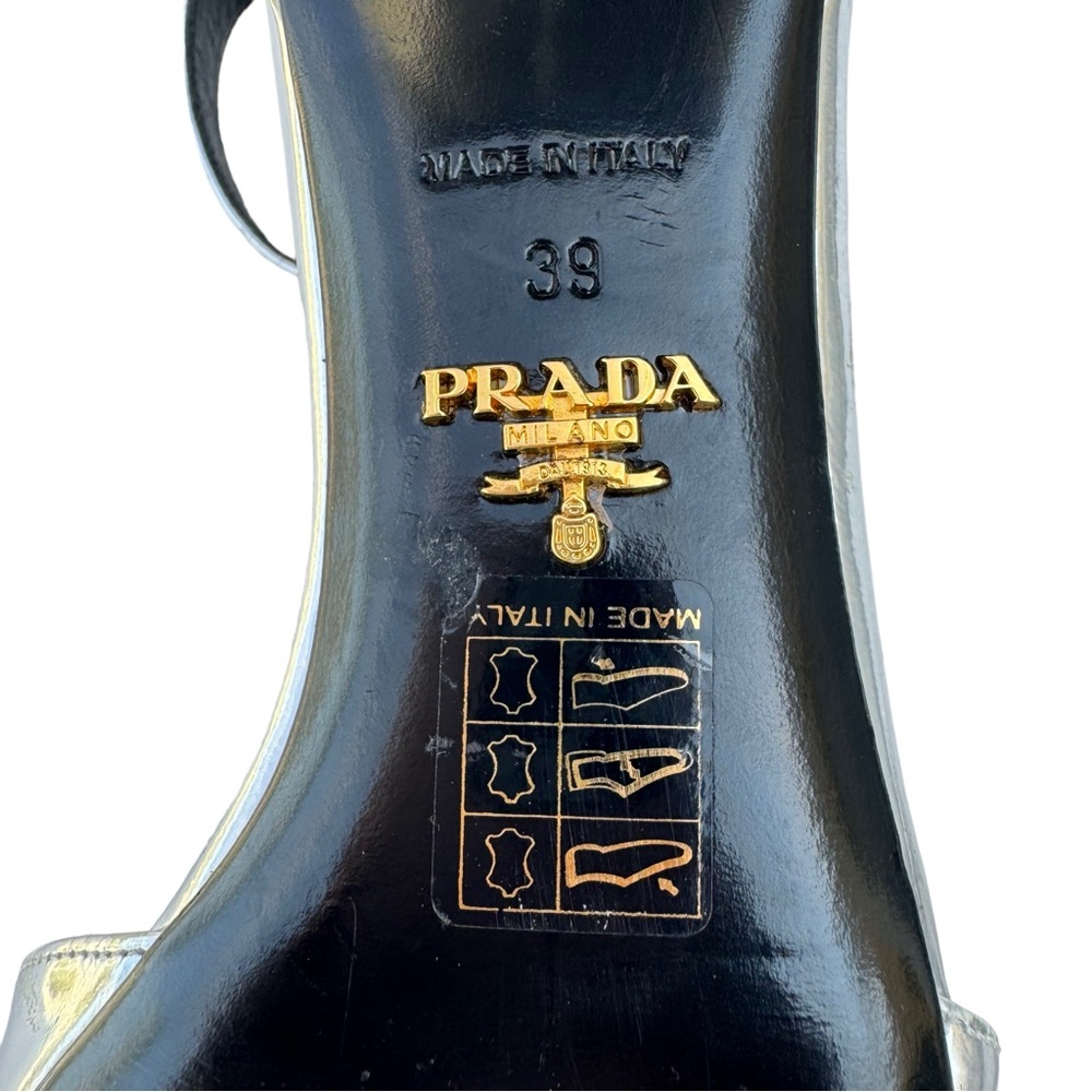 PRADA Sandal Silver Leather Block Heel - Picture 17 of 17